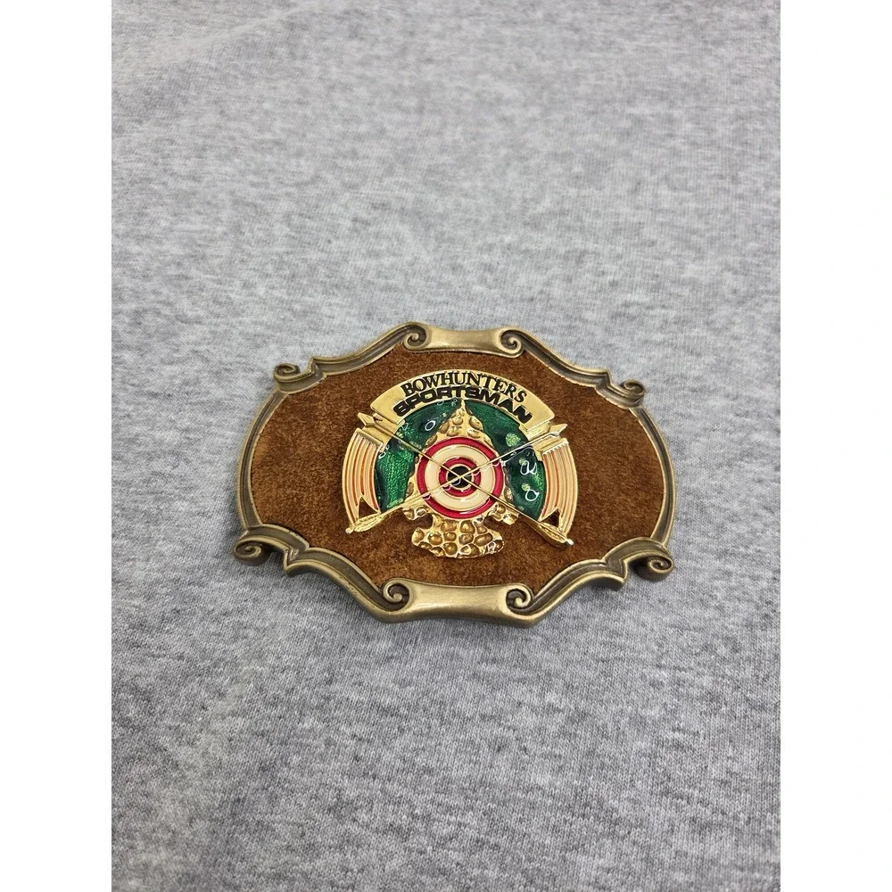 1978 Raintree Bowhunter Sportsman Leather Brass Belt Buckle